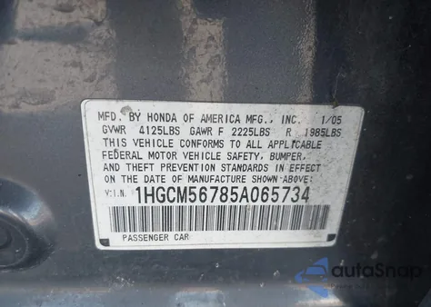 2005 Honda Accord 2.4 Ex z USA, uszkodzony, nr VIN 1HGCM56785A065734